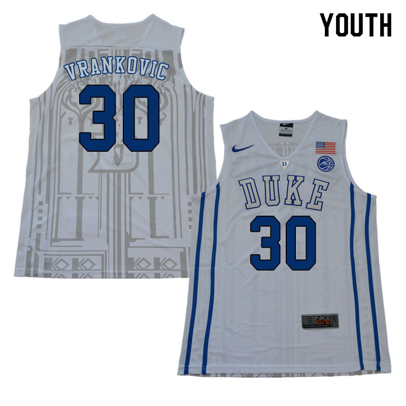 2018 Youth #30 Antonio Vrankovic Duke Blue Devils College Basketball Jerseys Sale-White